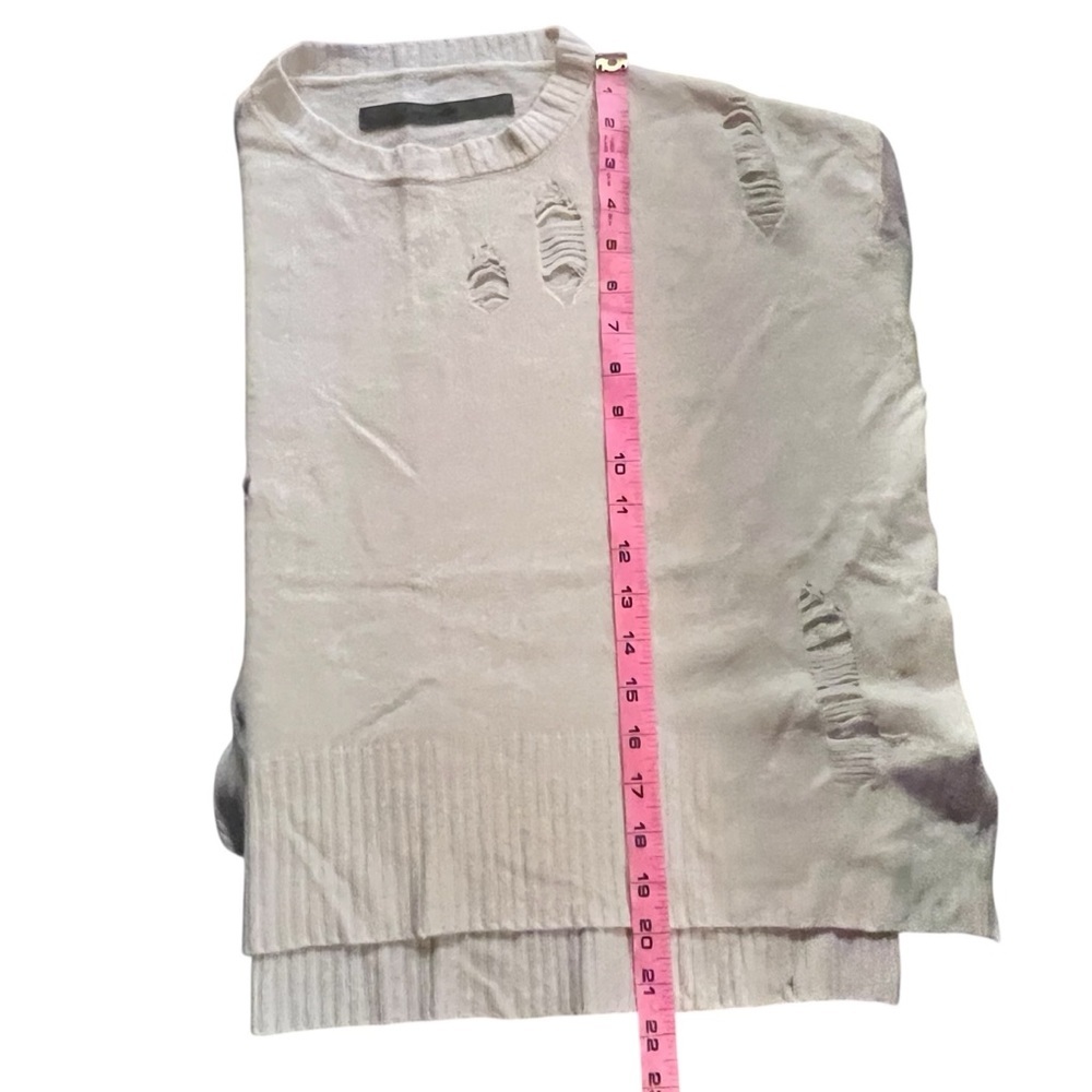 Enza Costa Cream Distressed Wool Cashmere Sweater - Picture 11 of 12